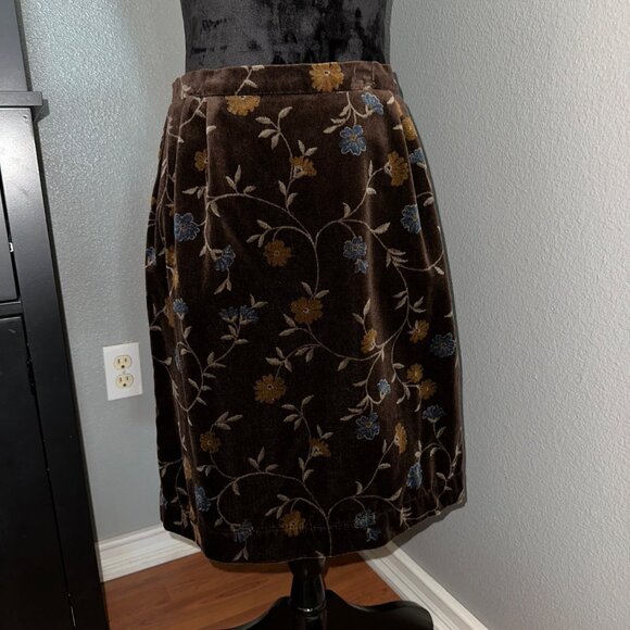 Coldwater Creek Dresses & Skirts - Coldwater Creek Brown Floral Velour Skirt Size Medium Y2K Cottagecore Coquette